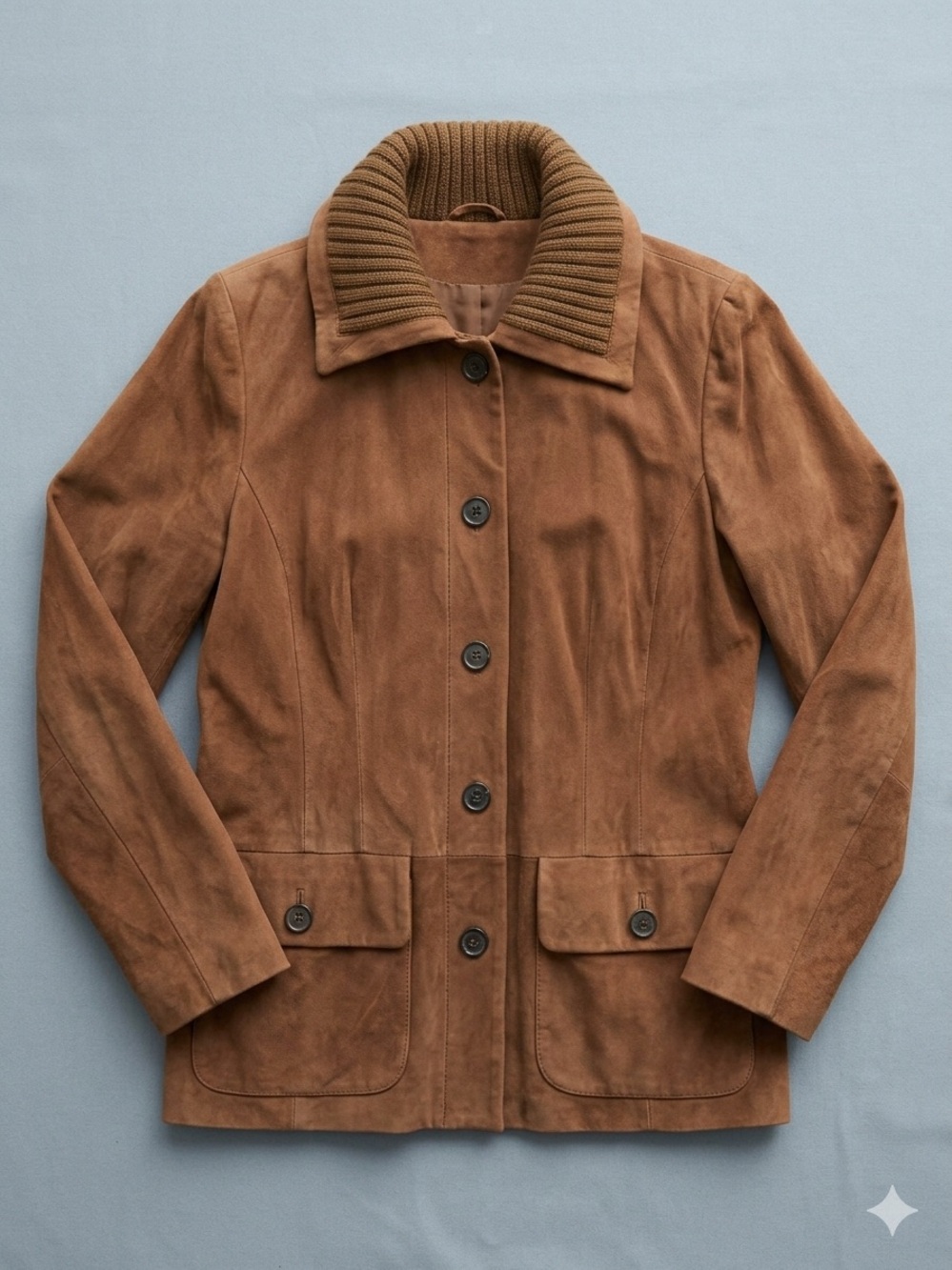 BROOKS BROTHERS 346 cognac suede knit collar preppy leather vintage jacket